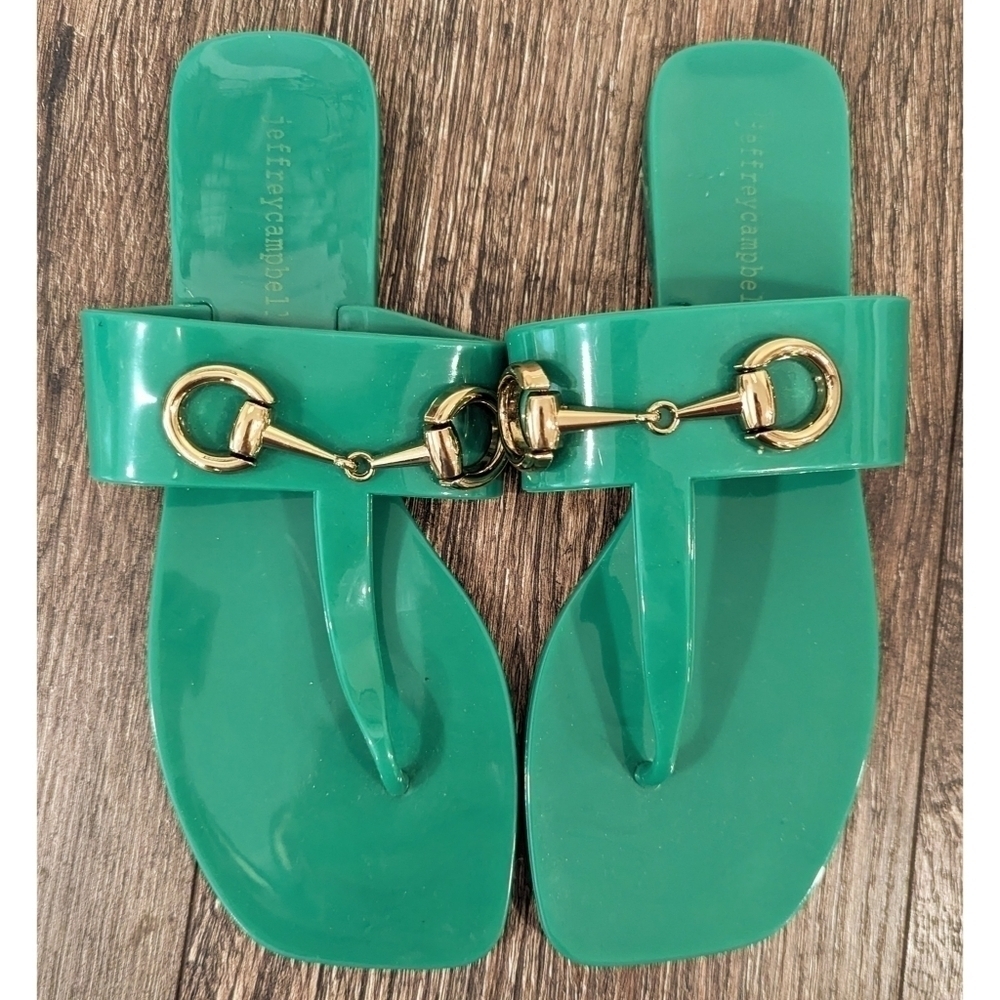 Jeffrey Campbell A Lil Bit Green Jelly Sandals Size 7 - Picture 8 of 10